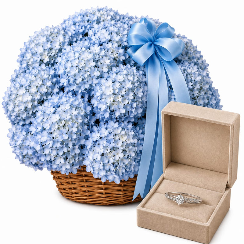 Silvara 3-Stone Ring & Blue Hydrangea Basket