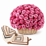 Mango Geometric Printed Foulard with Flowrista 100 Purple Roses Basket