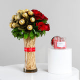 Red Roses Vase with Ferrero Rocher & Zaha Home Candle