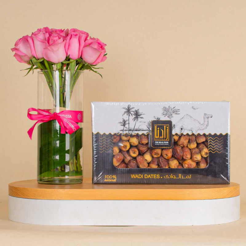 Zadna Dates with Nuts & Pink Roses Vase