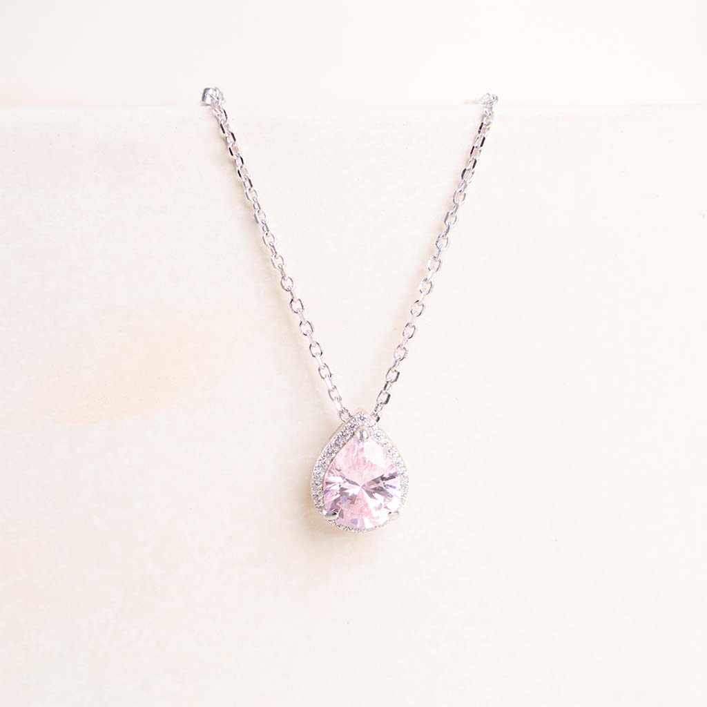 Markiz Thai Silver Platinum-Plated Pink Zircon Necklace