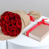 House of Cocoa Chocolate Box 32pieces and 20 red roses