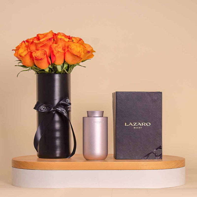 Lazaro Z1 Car Scent Diffuser rose gold And 20 Orange Roses