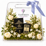Ashek Al Oud 100ml Perfume with Fresh White Roses in a Clear Gift Bag