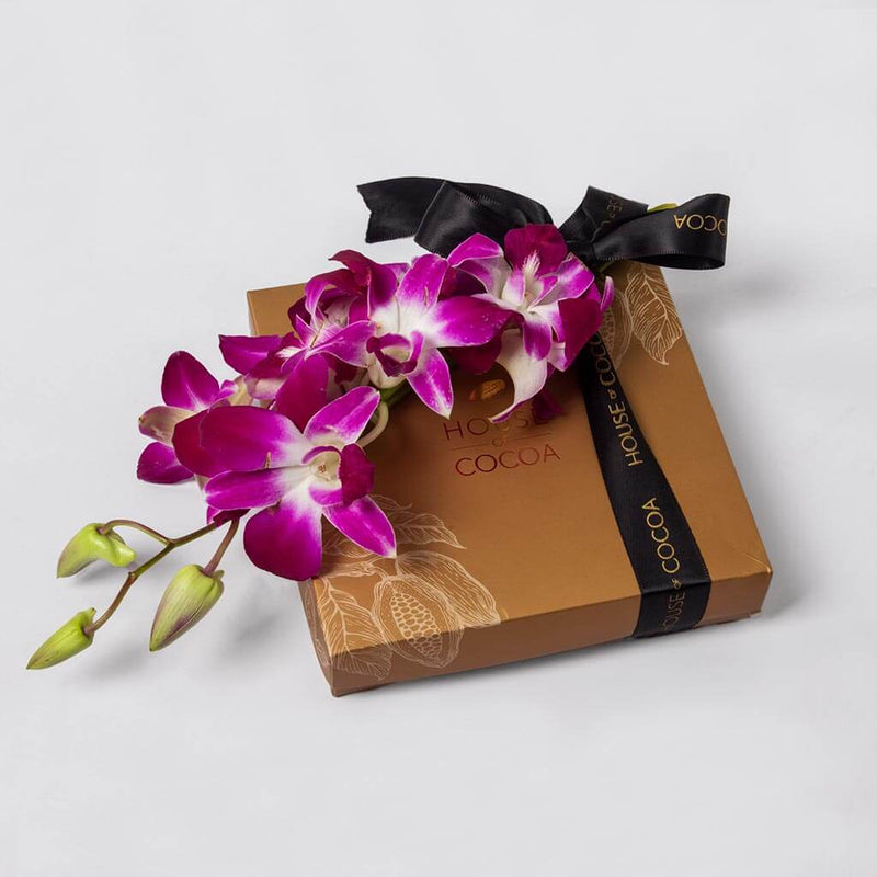House of Cocoa Chocolate Box 16 pieces and baby orchids