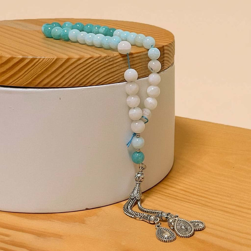 Brazilian Amazonite Natural Stone Misbaha – 33 Beads, 8mm