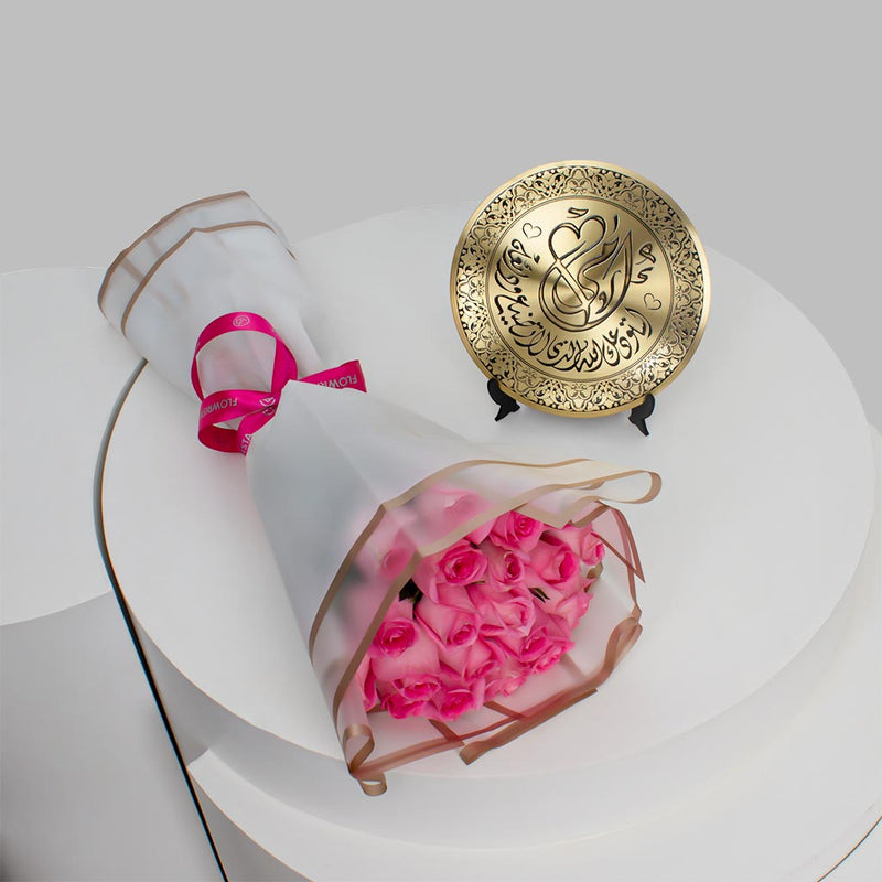 Special Gift | Copper Mom Shield & 20 Pink Roses