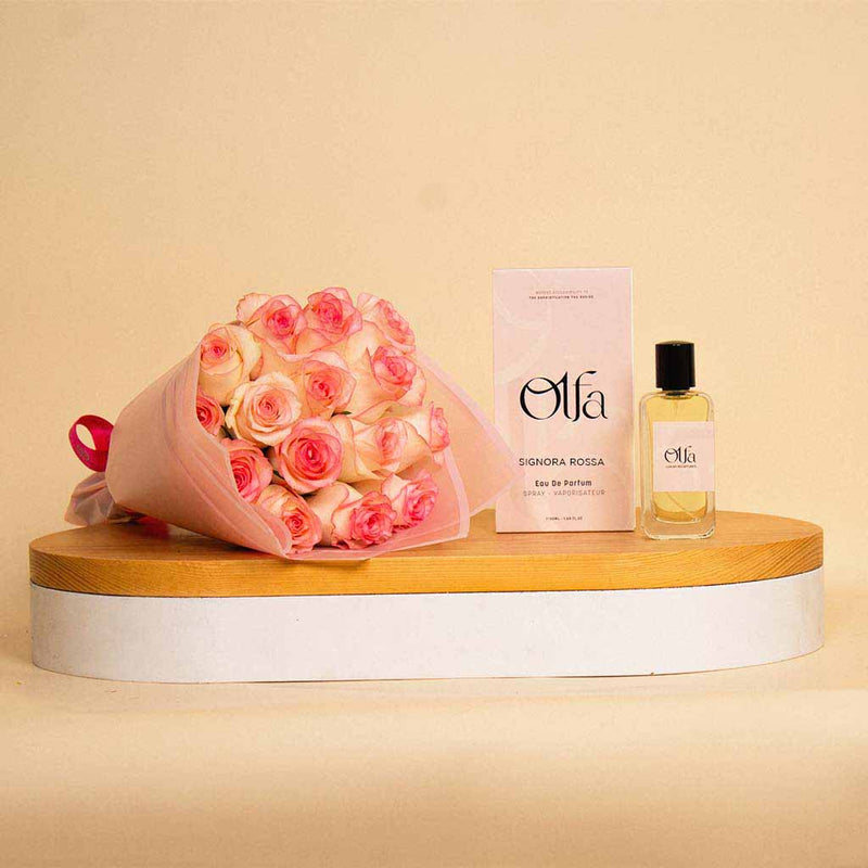 Olfa Signora Rossa Perfume with 15 Pink Roses