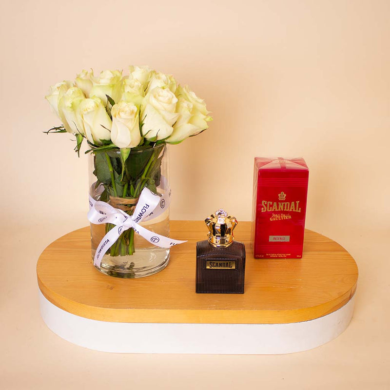 Jean Paul Gaultier Scandal Intense Men 100ml & White Roses Vase