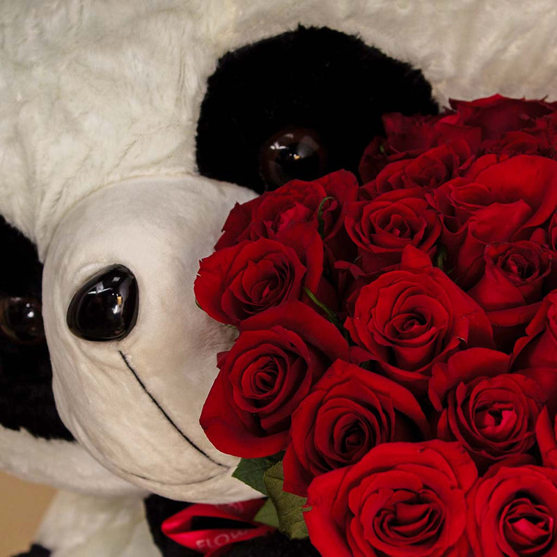 Teddy Bear with 100 Red Roses