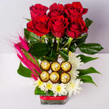 Flowrista | Red & White Roses Vase with Ferrero Rocher