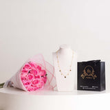 Felizmoda Silver Necklace with Multiple Circles & Pink Hand Bouquet