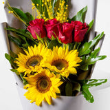 Sunflowers & Red Roses Bouquet