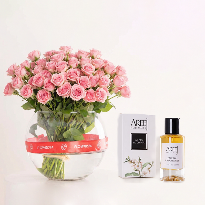 Areej Musk Patchouli with Pink Baby Roses Vase