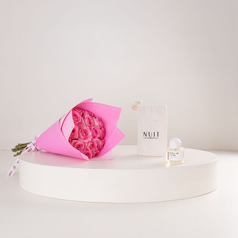 Nuit Dulce de Leche Perfume 50ml & Pink Roses Bouquet