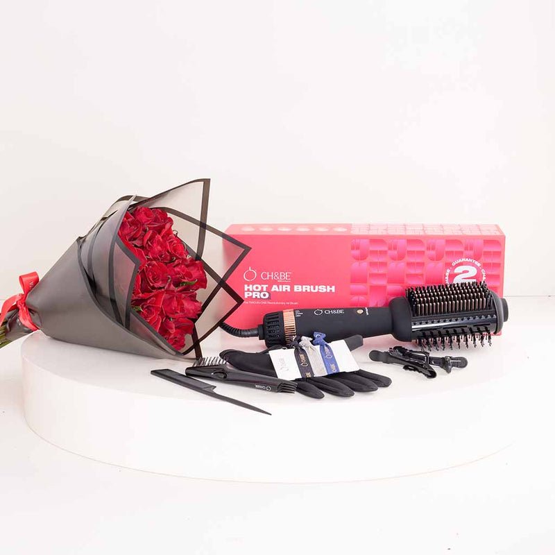 CH&BE Hot Air Brush Pro 2in1 & 15 Red Roses Bouquet