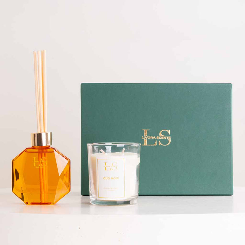 Livora Scents Oud Noir Bundle & White Roses Vase
