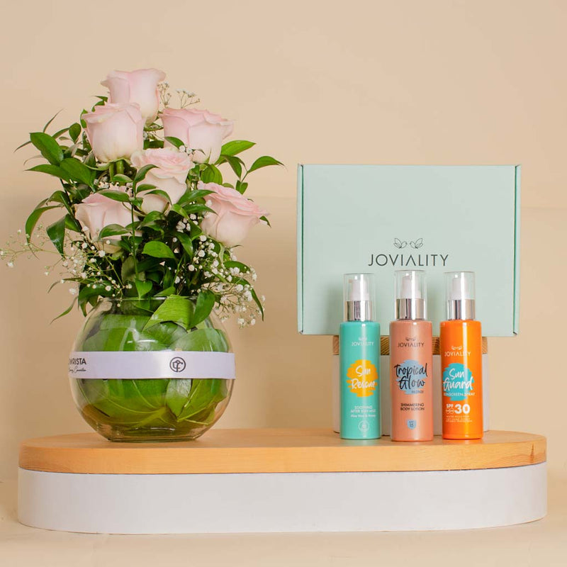 Joviality Sun Care Gift Box with Unique Vase