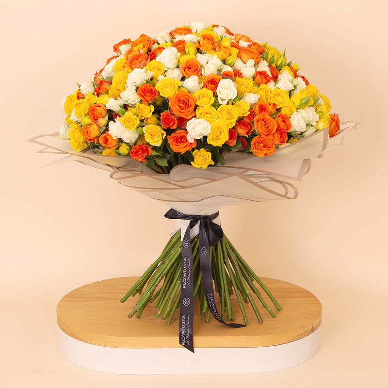 Flowrista Bouquet of 100 White, Orange & Yellow Roses