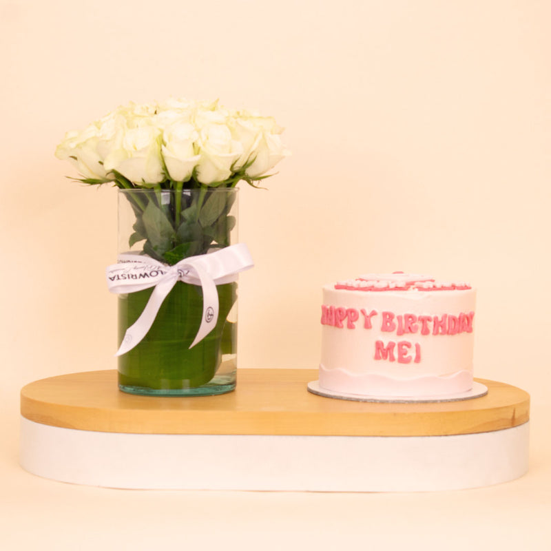 Ninos Cake “Super Mom” Celebration Cake & 15 White Roses
