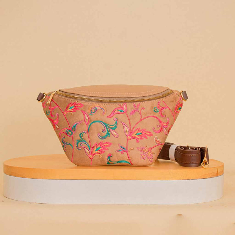 Pavo Fanny Pack Beige With Colorful Flowers