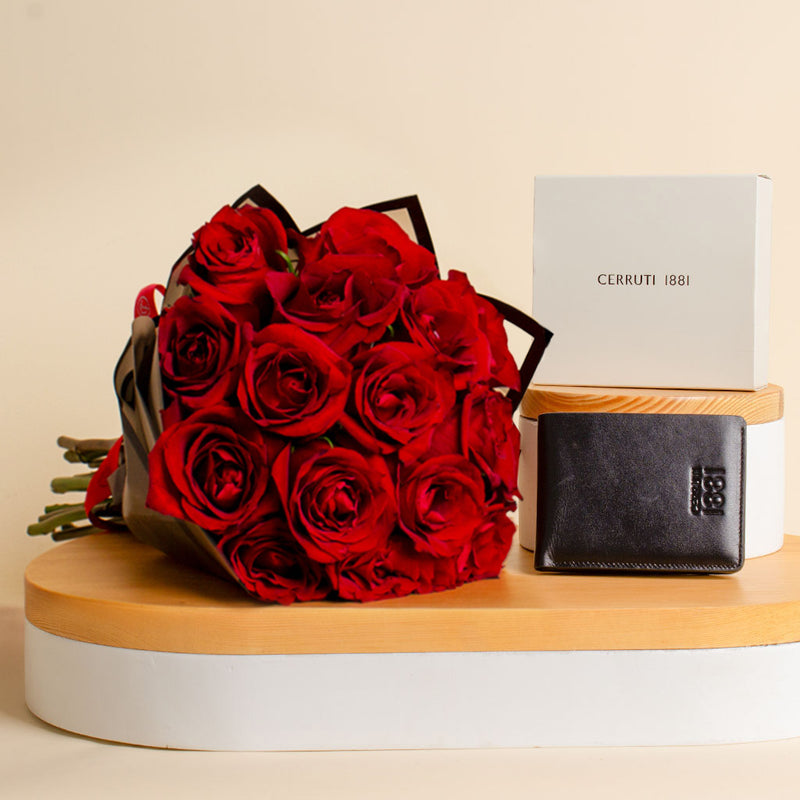 CERRUTI 1881 Wallet CEPU05922M with Red Rose Bouquet – 15 Roses