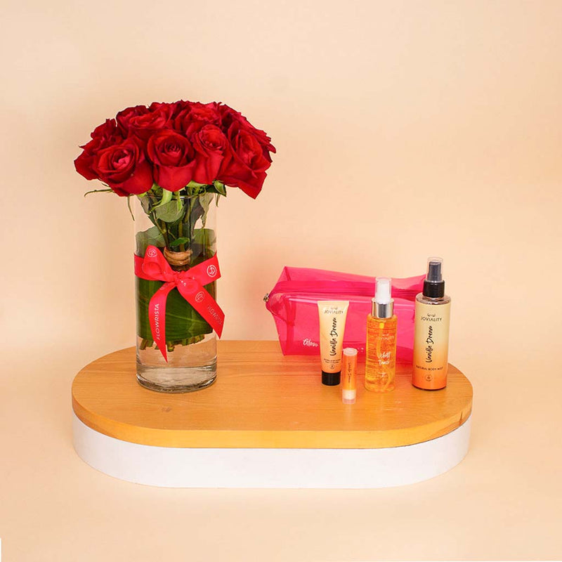 Joviality Velvet Vanilla Kit & Red Roses Vase