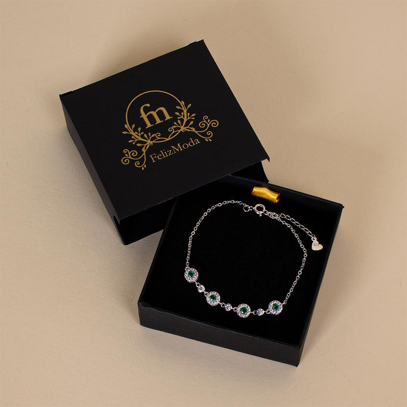 Felizmoda Green Stones Silver Bracelet