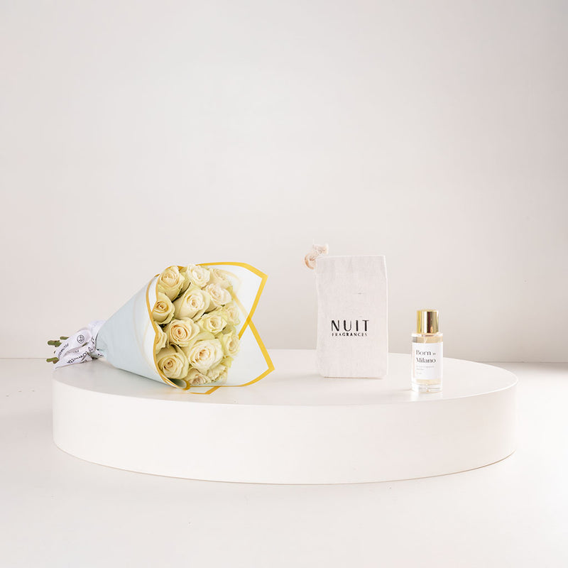 Nuit Born In Milano Eau de Parfum 50ml & White Roses Bouquet