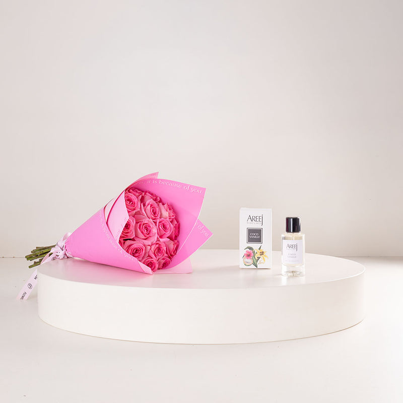 Areej Coco Vanille Eau de Toilette 50ml & Pink Roses Bouquet