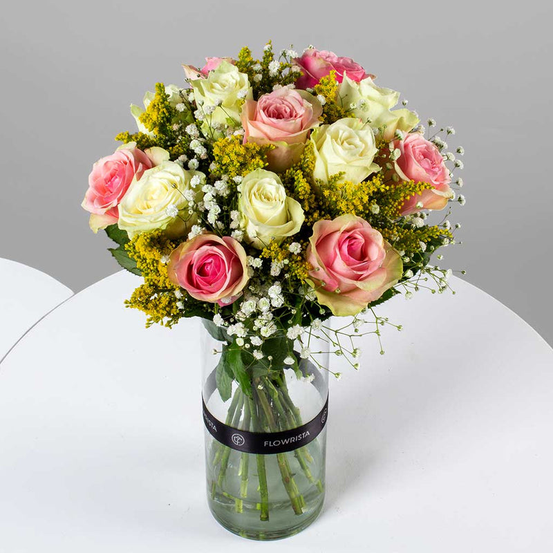 Graceful White & Pink Roses Vase