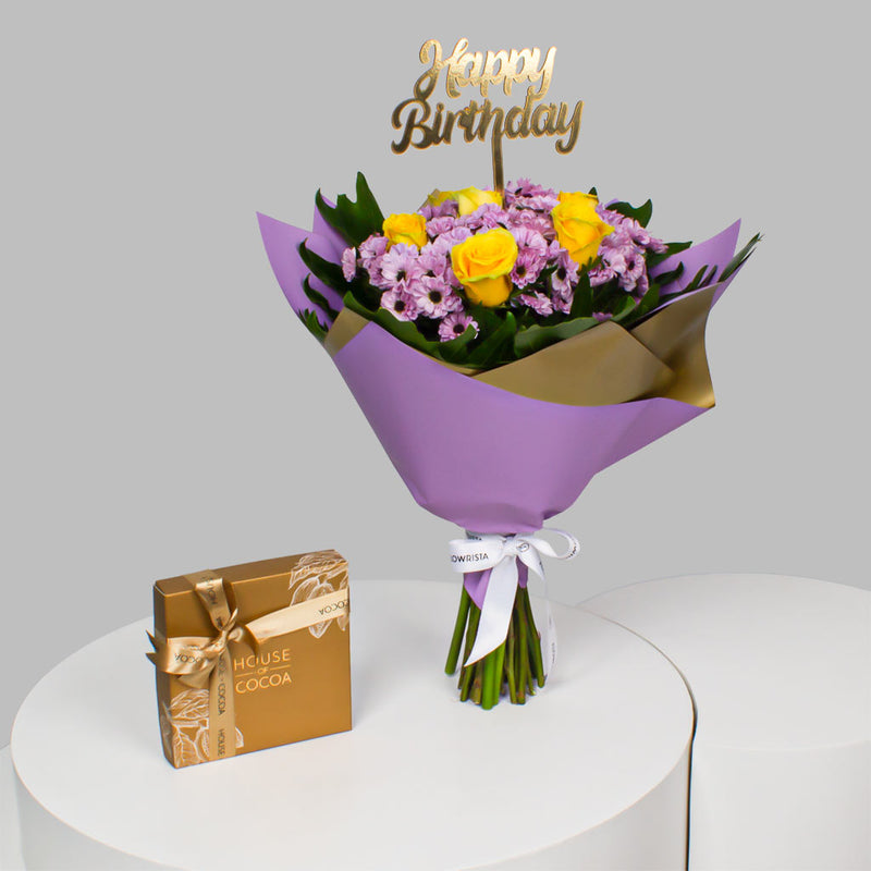 House Of Cocoa Chocolate Box 16 Pieces & Yellow Roses