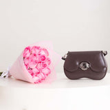 CoCan Mini Golden Purse Bag & Pink Roses Bouquet
