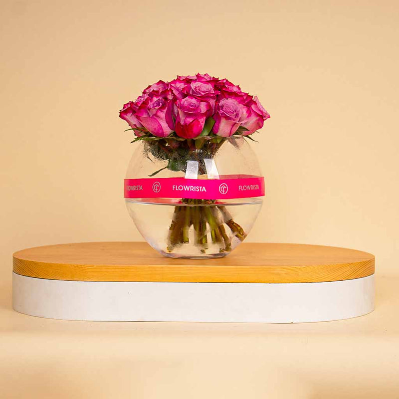 Bowl Vase – 20 Purple Flowers