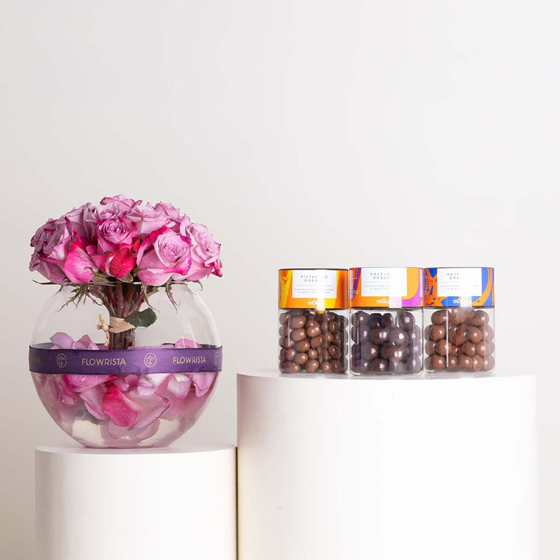 Moko Chocolate Jars & Purple Roses Vase