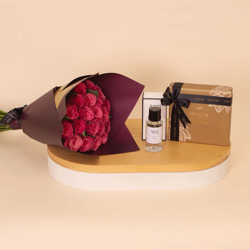A Gift of Romance: Rose Oud, Chocolates & 15 Red Roses