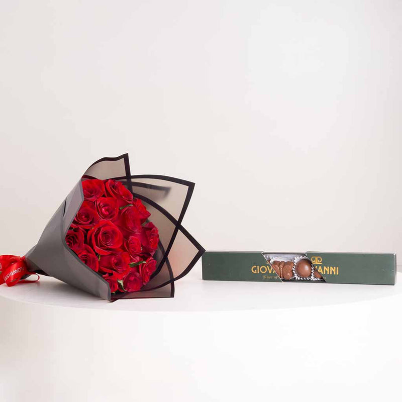 Giovanni Mix Flavours Chocolate Box & Red Roses Bouquet
