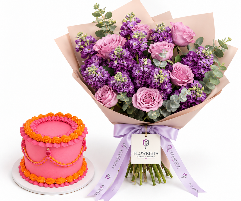Sugar Sweet Pink Orange Cake & Lavender Rose Bouquet
