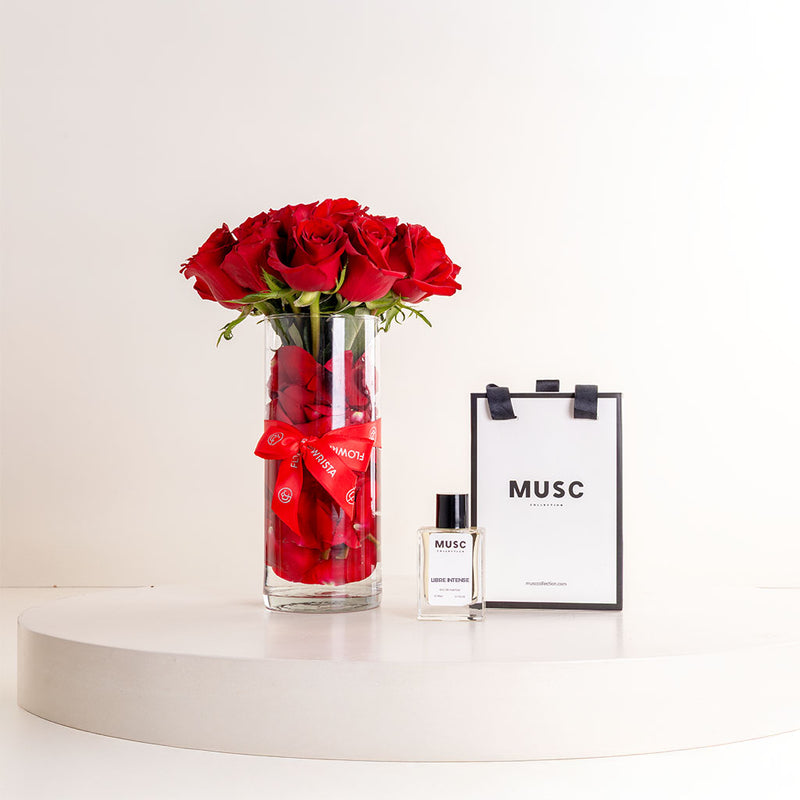 Musc Liber Intense & 15 Red Roses Vase