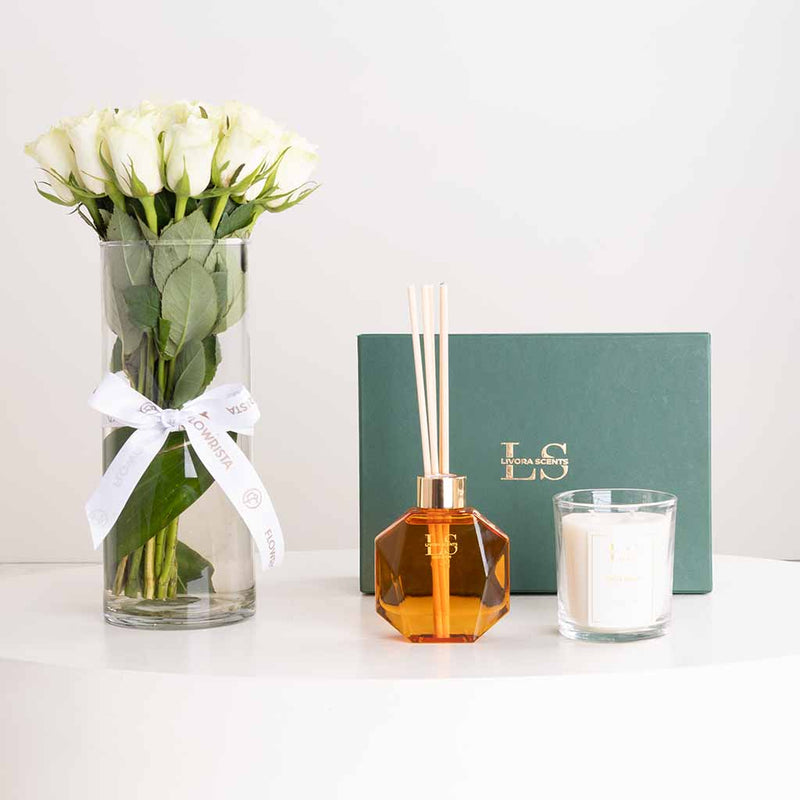 Livora Scents Oud Noir Bundle & White Roses Vase