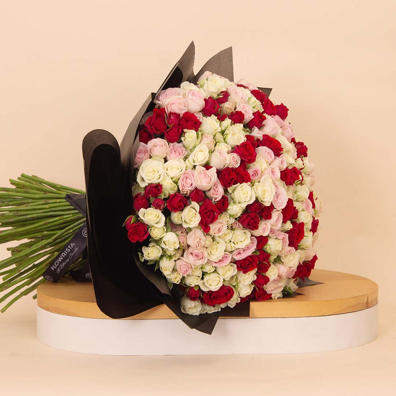 Flowrista | Bouquet of 150 White, Pink & Red Roses