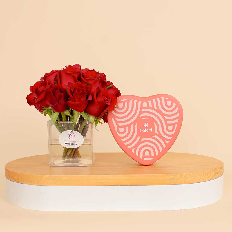 Patchi Tin Box of 22 Pieces | 20 Red Roses Vase