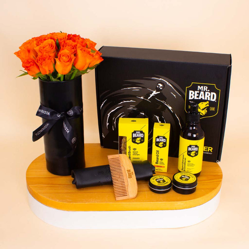 Mr.Beard Kit Aroma Scent & Orange Roses Vase