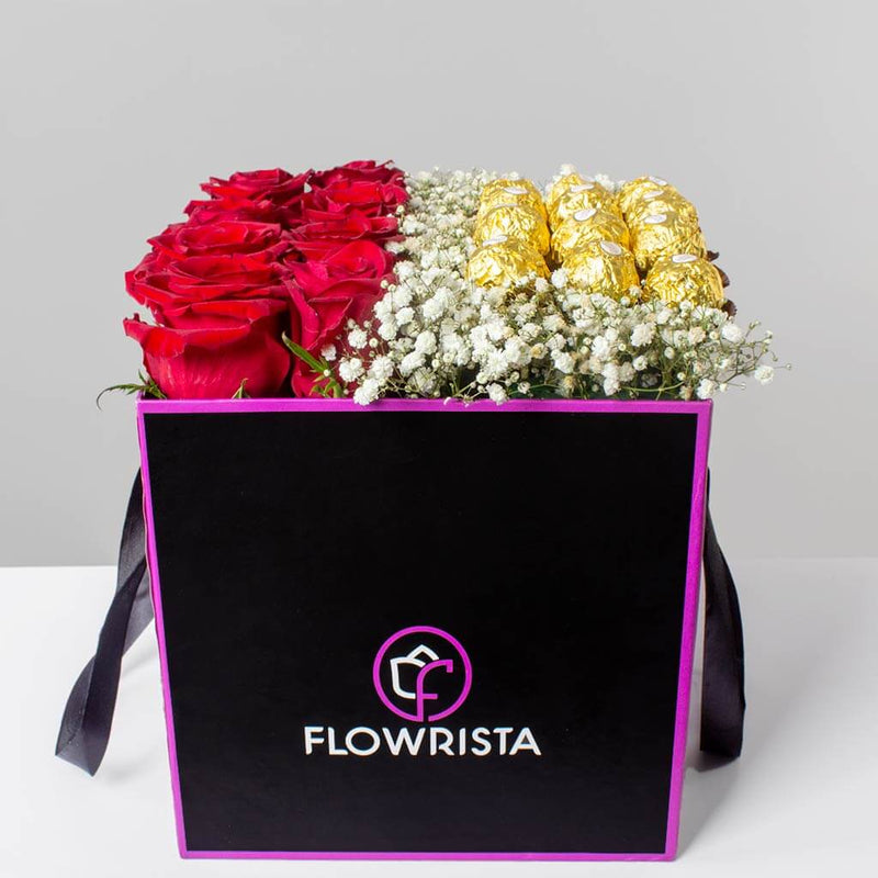 Red Roses with Ferrero Box