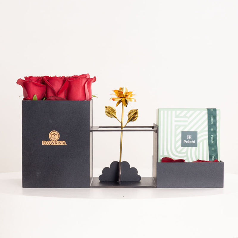 Patchi Chocolate Box and 9 red roses