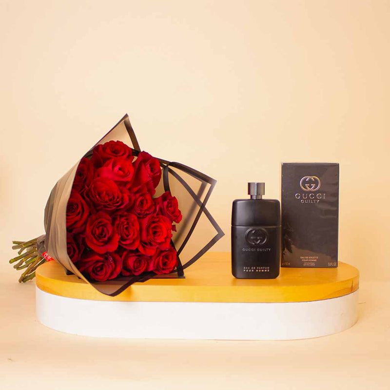 Gucci Guilty For Him Eau de Parfum 150ml & Red Roses Bouquet