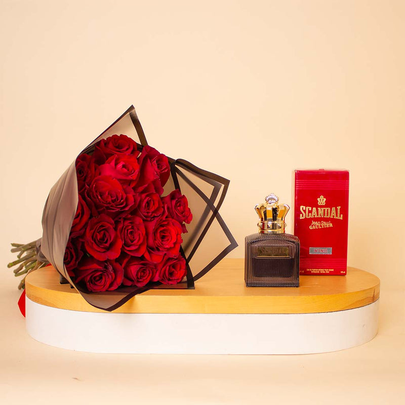 Jean Paul Gaultier Scandal Intense Men 100ml & Red Roses Bouquet