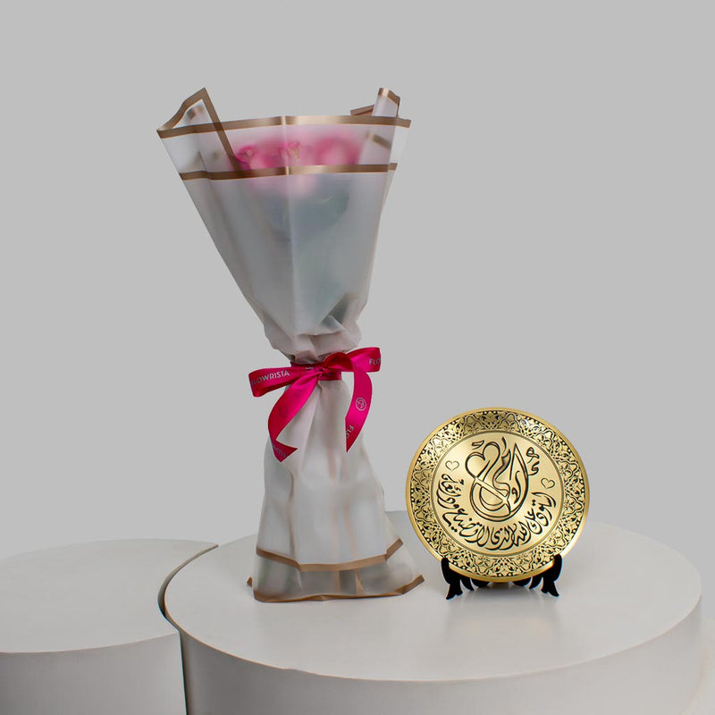 Special Gift | Copper Mom Shield & 20 Pink Roses
