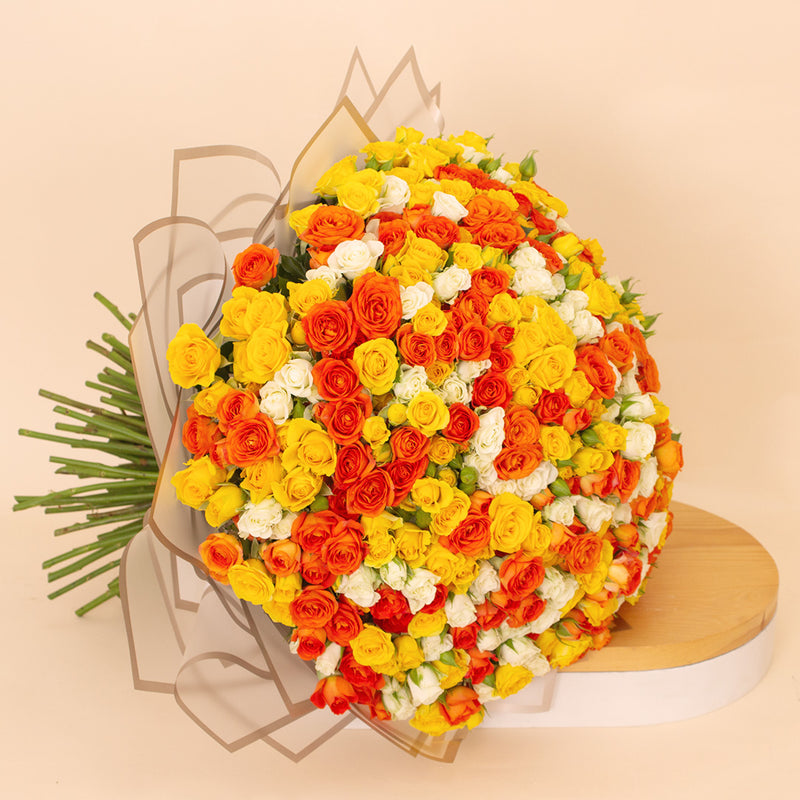 Flowrista Bouquet of 250 White, Orange & Yellow Roses