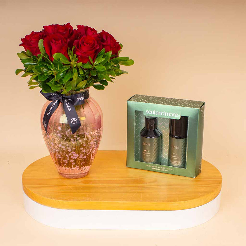 Soul & More Sense For Him & Red Roses Vase